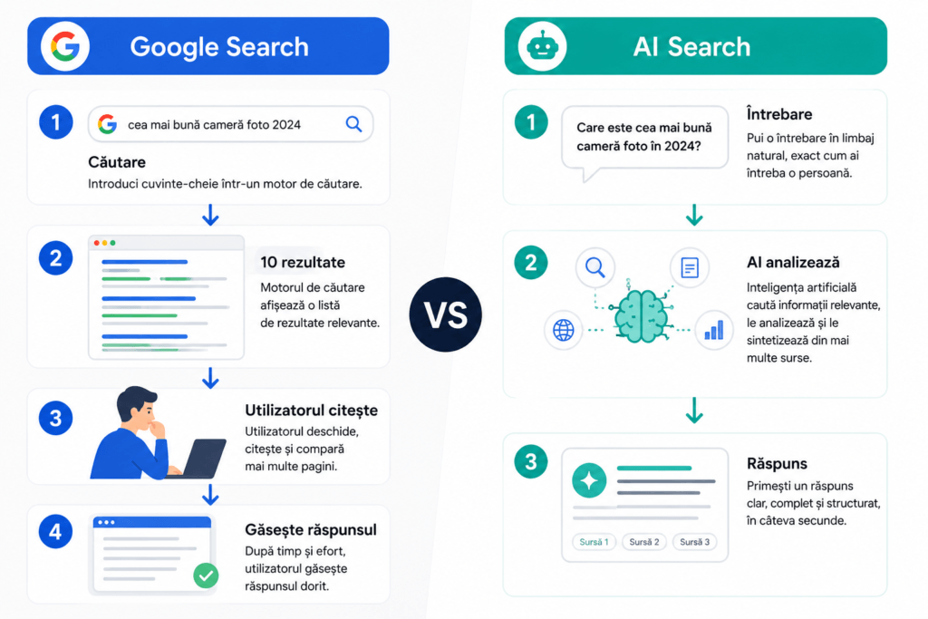 Comparație între Google Search și AI Search